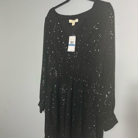 NWT  MICHAEL Michael Kors Sequin Striped V-Neck Minidress Size XL - Picture 4 of 4